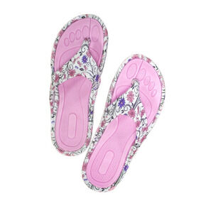 GreaterGood Women's 6 Fancy Flower and Ribbon Pink and White Flip Flops
